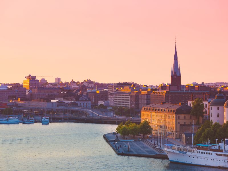 Blick vom Monteliusvägen bei Sonnenuntergang